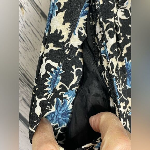 IKKS Floral Pants Pleated Front Pockets Black Blue 6 - Picture 6 of 10